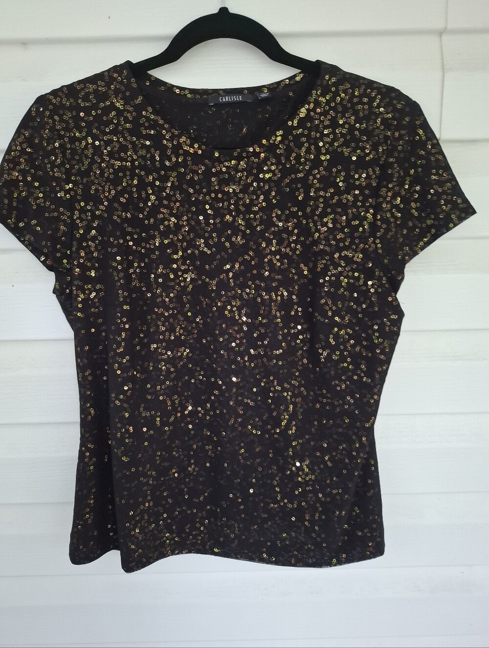 Carlisle Sequin Cap Sleeve Top Size Large Black And Gold